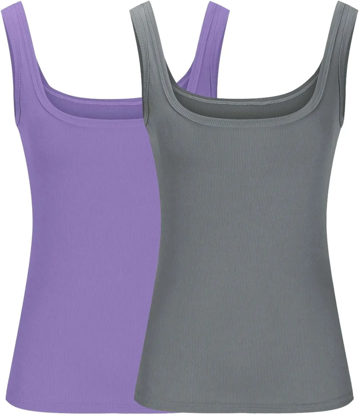 2 Pack Summer Basic Ribbed Tank Tops Women Sexy U Neck Workout Casual Sleeveless T-Shirts Stretchy Gym Cami Shirts