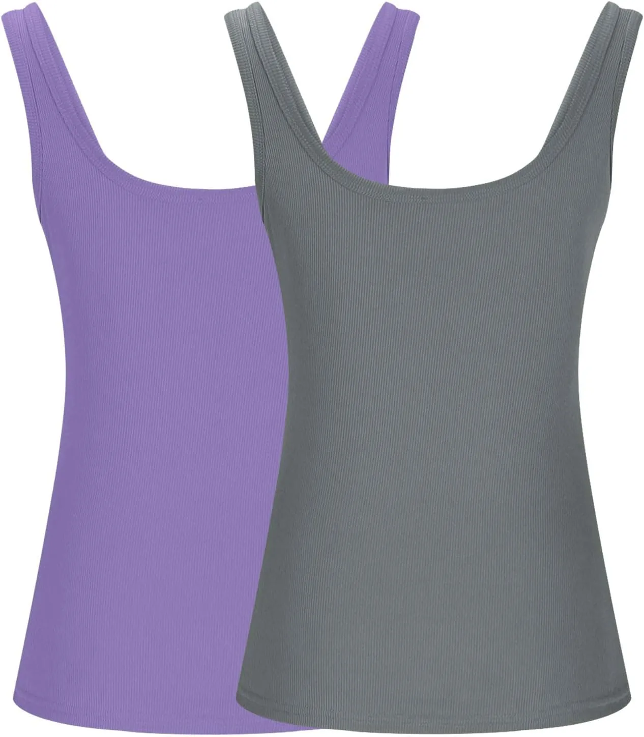 2 Pack Summer Basic Ribbed Tank Tops Women Sexy U Neck Workout Casual Sleeveless T-Shirts Stretchy Gym Cami Shirts