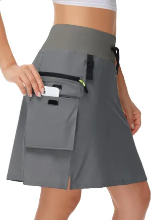 20" Women's Hiking Cargo Skorts Skirts with Zipper Pockets Knee Length Golf Tummy Control Quick Dry Long Skort