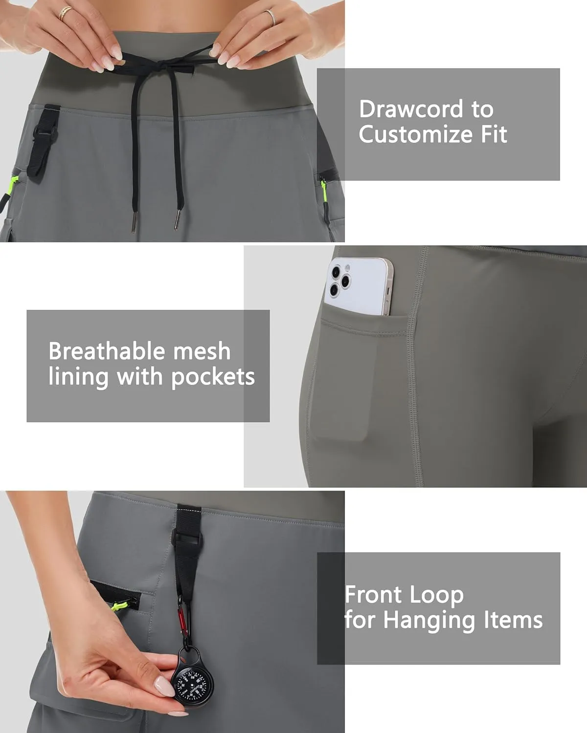 20" Women's Hiking Cargo Skorts Skirts with Zipper Pockets Knee Length Golf Tummy Control Quick Dry Long Skort