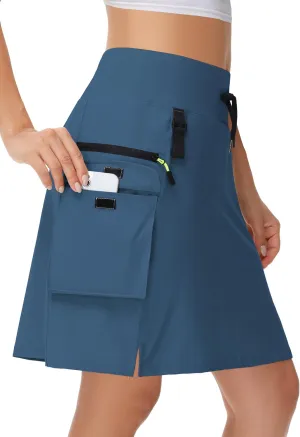 20" Women's Hiking Cargo Skorts Skirts with Zipper Pockets Knee Length Golf Tummy Control Quick Dry Long Skort