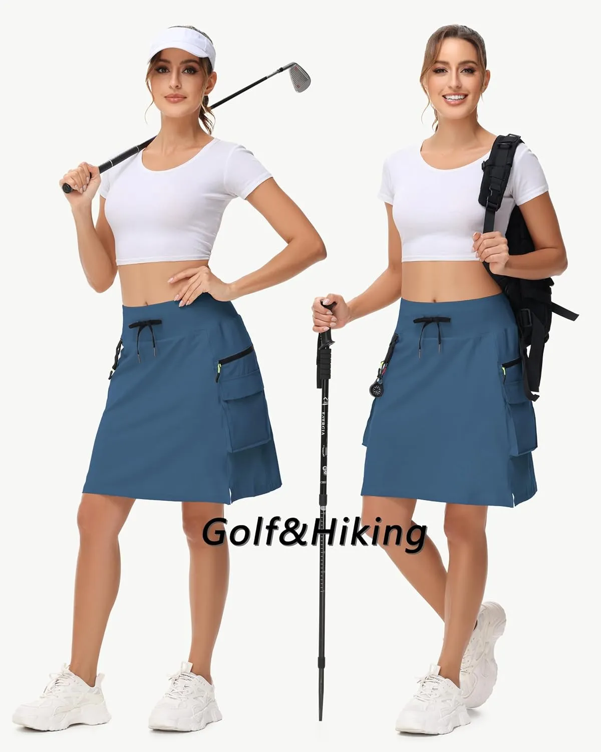 20" Women's Hiking Cargo Skorts Skirts with Zipper Pockets Knee Length Golf Tummy Control Quick Dry Long Skort