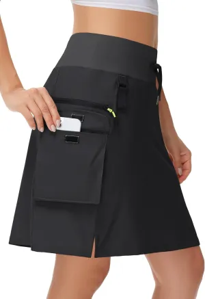 20" Women's Hiking Cargo Skorts Skirts with Zipper Pockets Knee Length Golf Tummy Control Quick Dry Long Skort