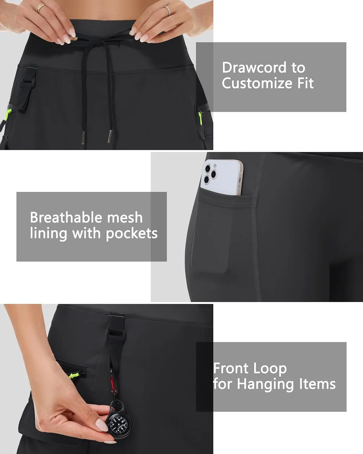 20" Women's Hiking Cargo Skorts Skirts with Zipper Pockets Knee Length Golf Tummy Control Quick Dry Long Skort