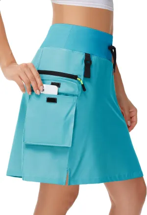 20" Women's Hiking Cargo Skorts Skirts with Zipper Pockets Knee Length Golf Tummy Control Quick Dry Long Skort