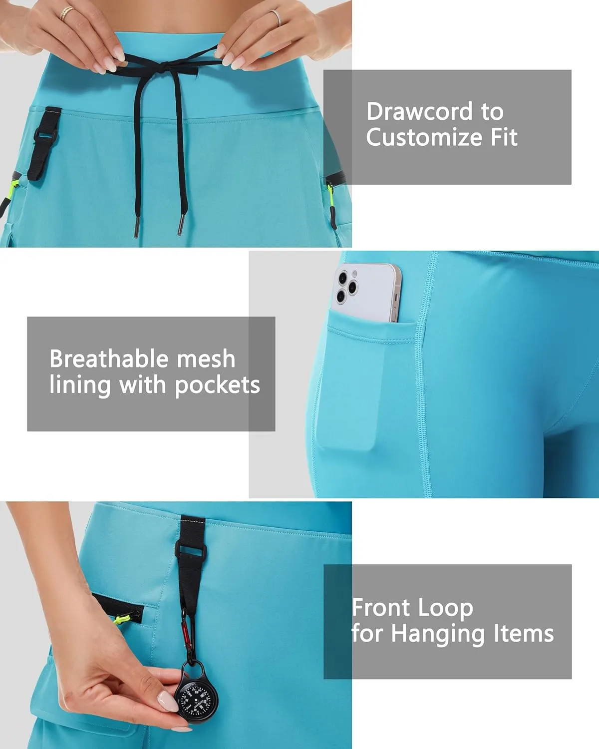 20" Women's Hiking Cargo Skorts Skirts with Zipper Pockets Knee Length Golf Tummy Control Quick Dry Long Skort
