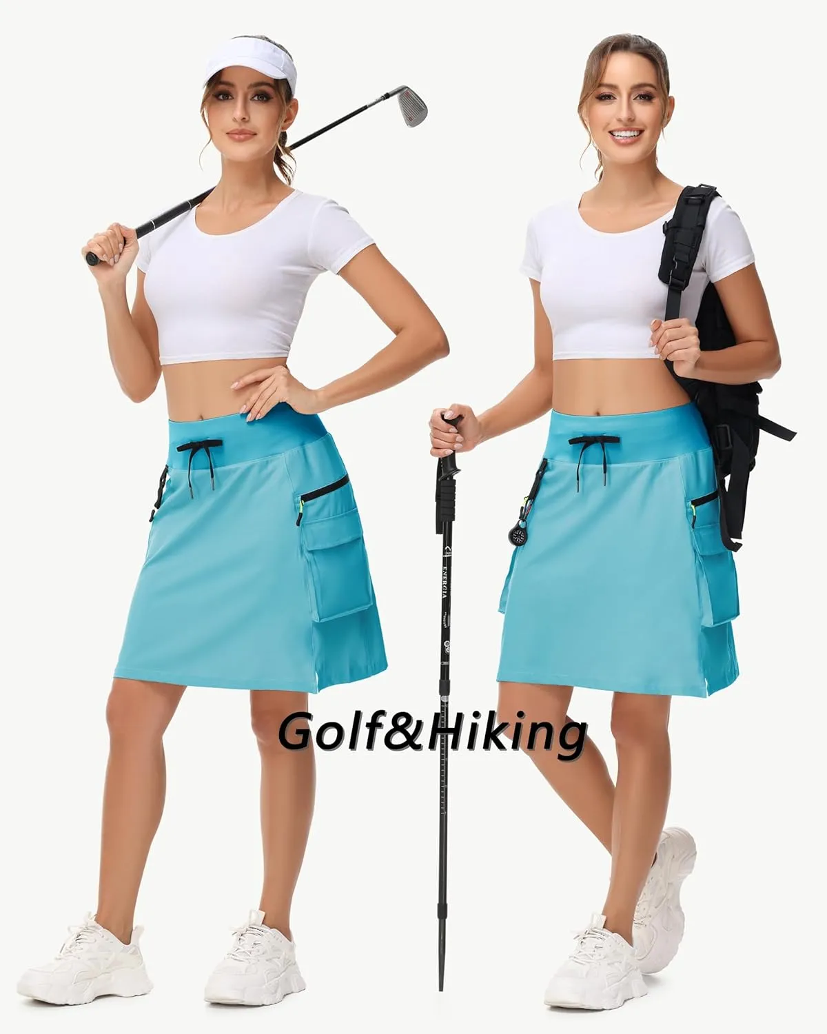 20" Women's Hiking Cargo Skorts Skirts with Zipper Pockets Knee Length Golf Tummy Control Quick Dry Long Skort