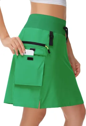 20" Women's Hiking Cargo Skorts Skirts with Zipper Pockets Knee Length Golf Tummy Control Quick Dry Long Skort