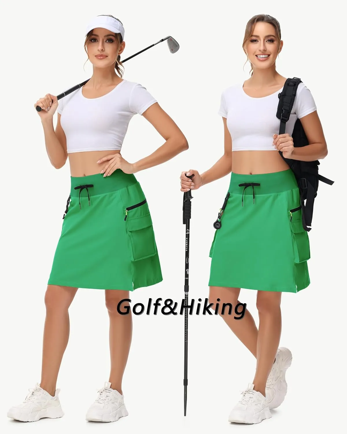 20" Women's Hiking Cargo Skorts Skirts with Zipper Pockets Knee Length Golf Tummy Control Quick Dry Long Skort