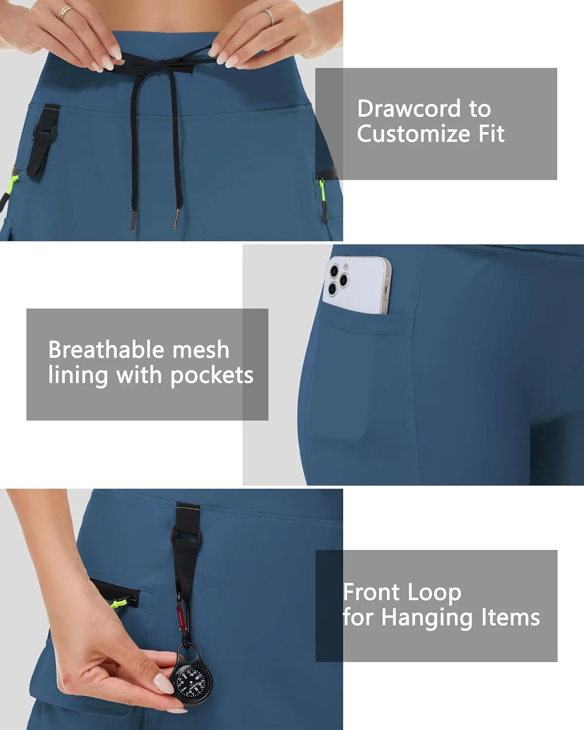 20" Women's Hiking Cargo Skorts Skirts with Zipper Pockets Knee Length Golf Tummy Control Quick Dry Long Skort