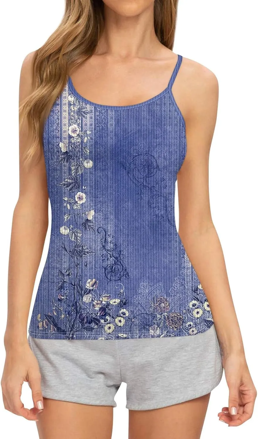 Adjustable Spaghetti Strap Tank Top Plus Size Summer Camisole Crew Neck Stretchy Ribbed Vacation Outfits