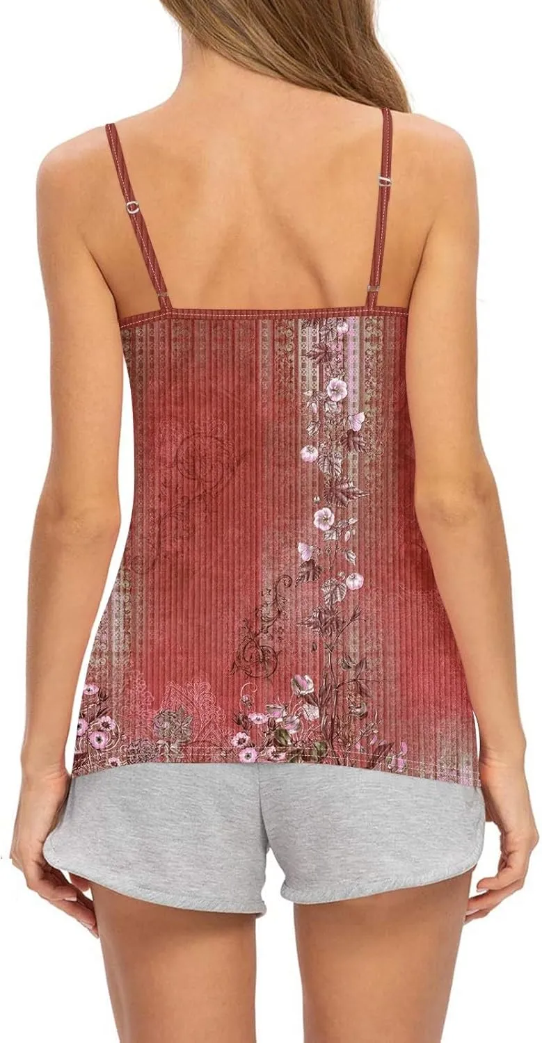 Adjustable Spaghetti Strap Tank Top Plus Size Summer Camisole Crew Neck Stretchy Ribbed Vacation Outfits