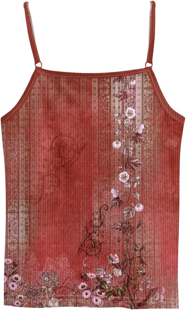 Adjustable Spaghetti Strap Tank Top Plus Size Summer Camisole Crew Neck Stretchy Ribbed Vacation Outfits