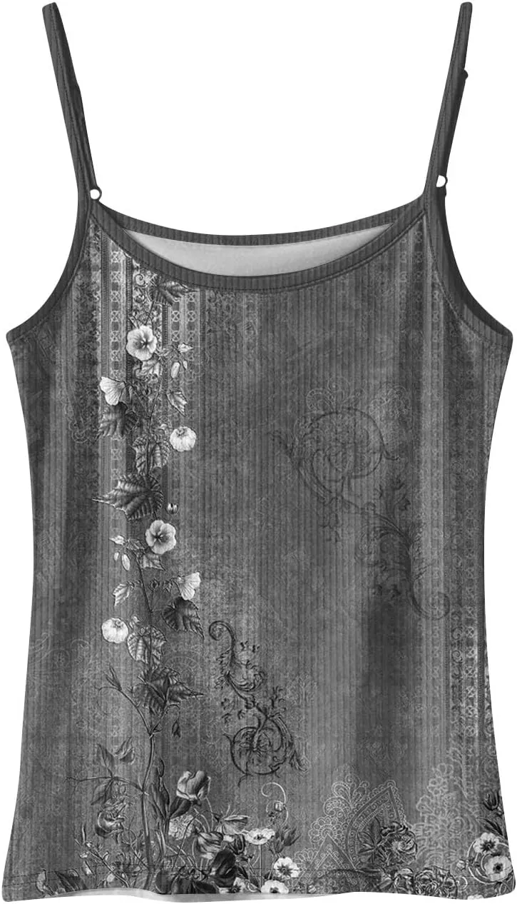 Adjustable Spaghetti Strap Tank Top Plus Size Summer Camisole Crew Neck Stretchy Ribbed Vacation Outfits