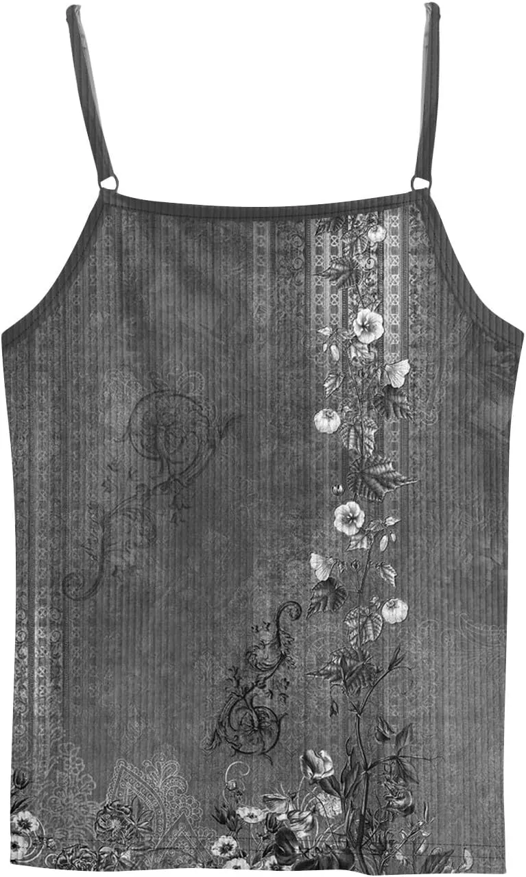 Adjustable Spaghetti Strap Tank Top Plus Size Summer Camisole Crew Neck Stretchy Ribbed Vacation Outfits