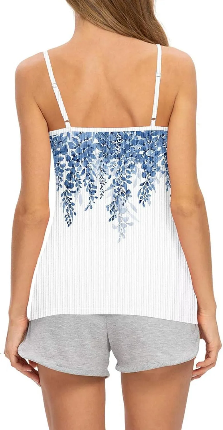 Adjustable Spaghetti Strap Tank Top Plus Size Summer Camisole Crew Neck Stretchy Ribbed Vacation Outfits