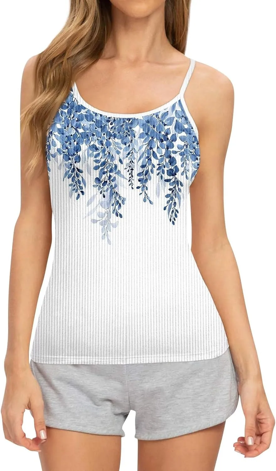 Adjustable Spaghetti Strap Tank Top Plus Size Summer Camisole Crew Neck Stretchy Ribbed Vacation Outfits