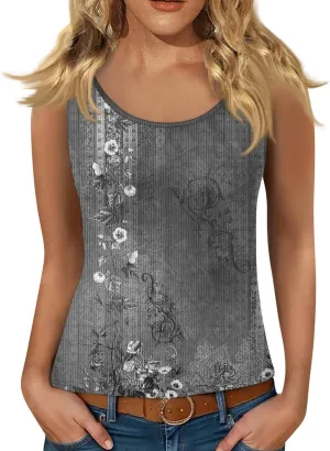 Adjustable Spaghetti Strap Tank Top Plus Size Summer Camisole Crew Neck Stretchy Ribbed Vacation Outfits