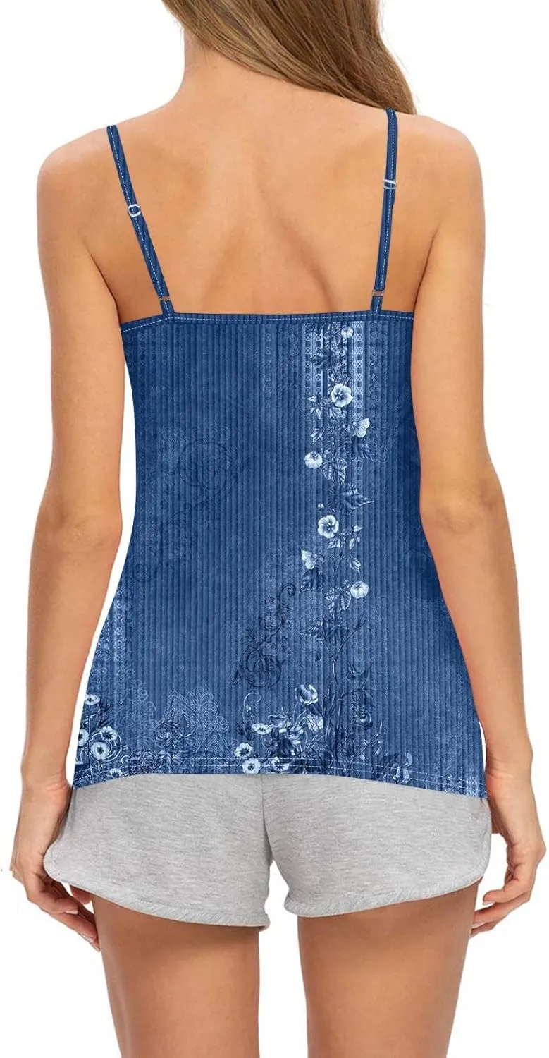 Adjustable Spaghetti Strap Tank Top Plus Size Summer Camisole Crew Neck Stretchy Ribbed Vacation Outfits