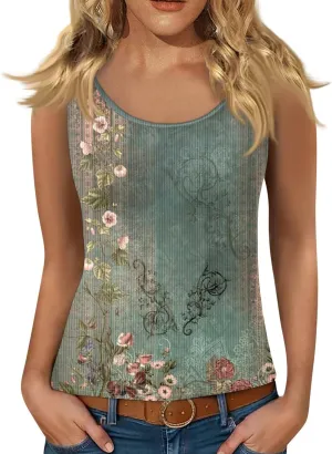 Adjustable Spaghetti Strap Tank Top Plus Size Summer Camisole Crew Neck Stretchy Ribbed Vacation Outfits