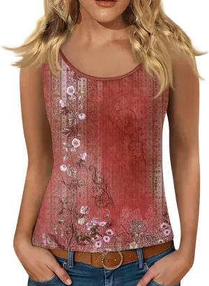 Adjustable Spaghetti Strap Tank Top Plus Size Summer Camisole Crew Neck Stretchy Ribbed Vacation Outfits