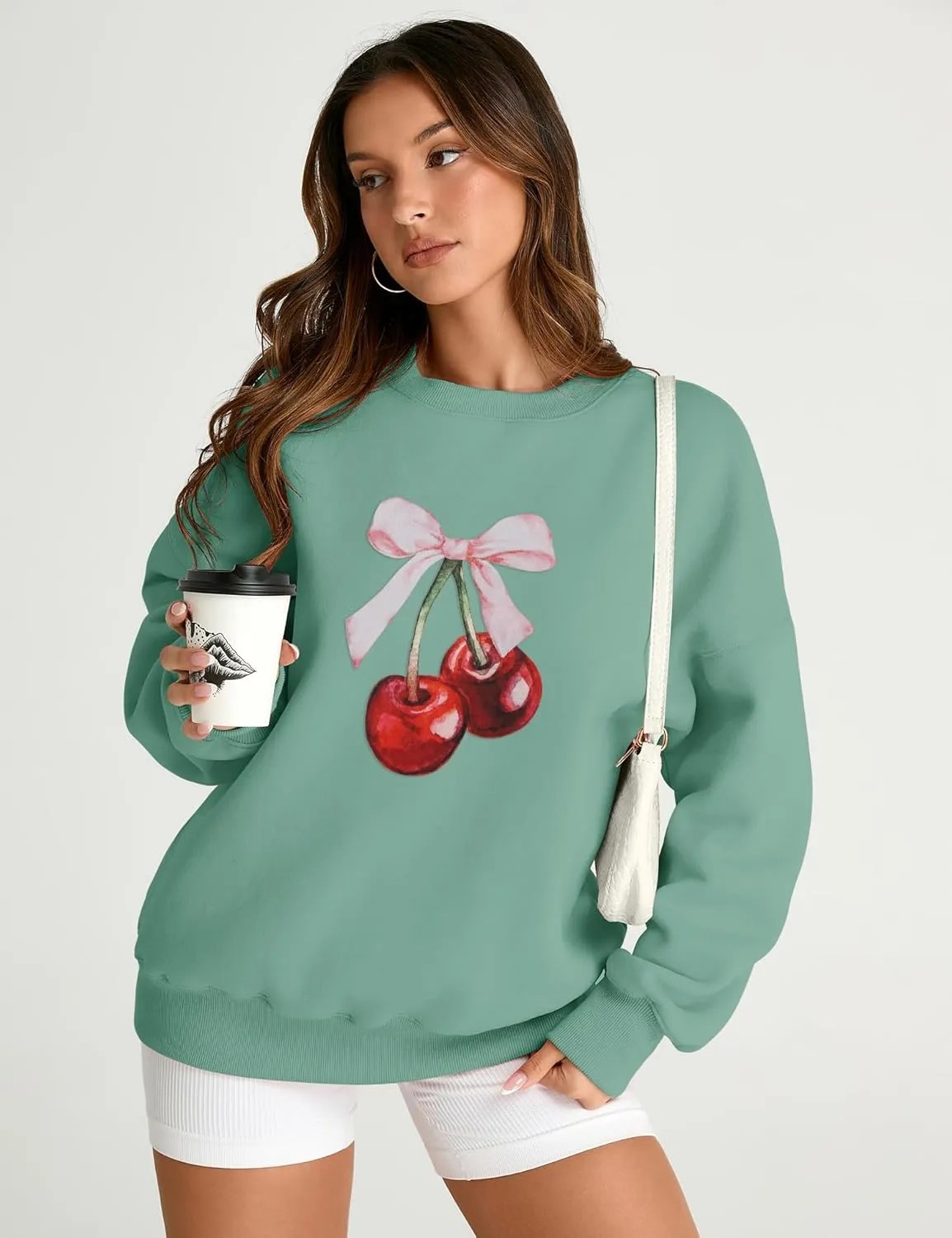 AKEWEI Women Oversized Sweatshirt Fall Outfits 2024 Teen Girl Clothes Graphic Crew Neck Preppy Fleece Pullover Tops