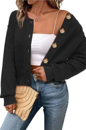 Arach&Cloz Womens Waffle Cropped Cardigan Ultra Stretchy 2025 Spring Soft Chunky Button Business Casual Sweaters