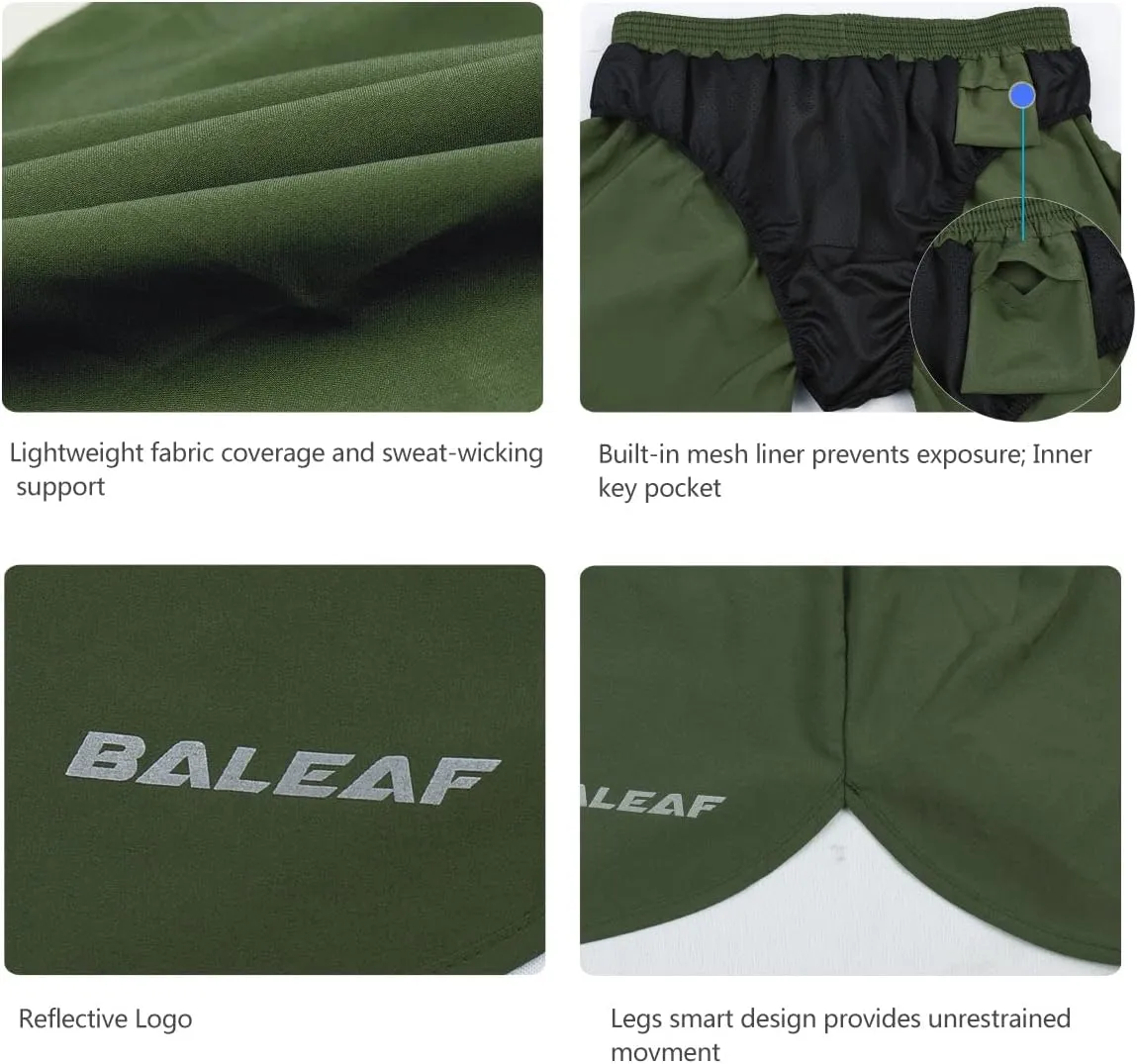 baleaf Men's 3” Running Shorts Gym Quick Dry Athletic Workout Pocket Lightweight Brief