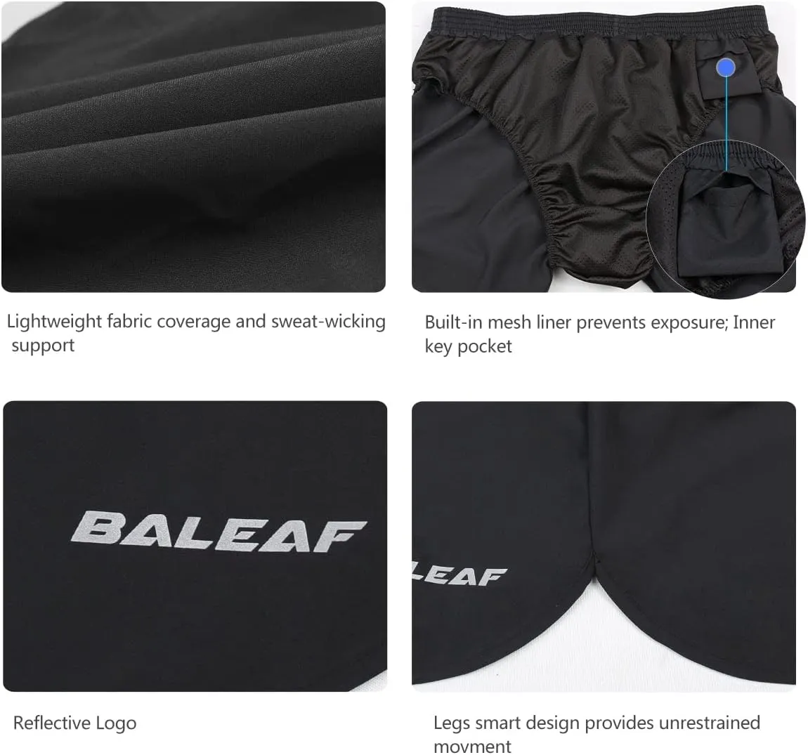 baleaf Men's 3” Running Shorts Gym Quick Dry Athletic Workout Pocket Lightweight Brief
