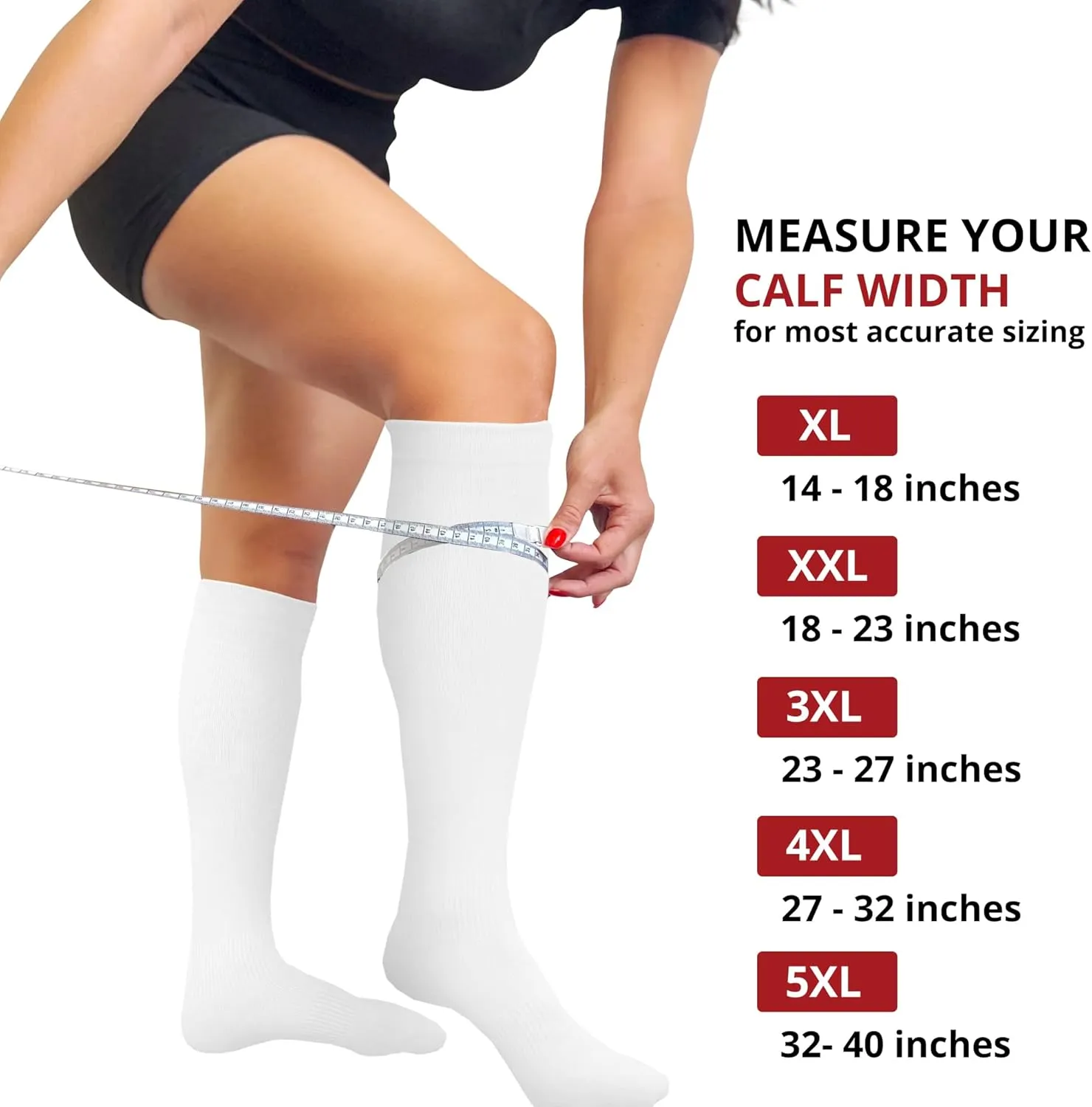 BAMS Plus Size Compression Socks Wide Calf XL XXL XXXL – Graduated Knee-High Support, Viscose from Bamboo Easy-On/Easy-Off