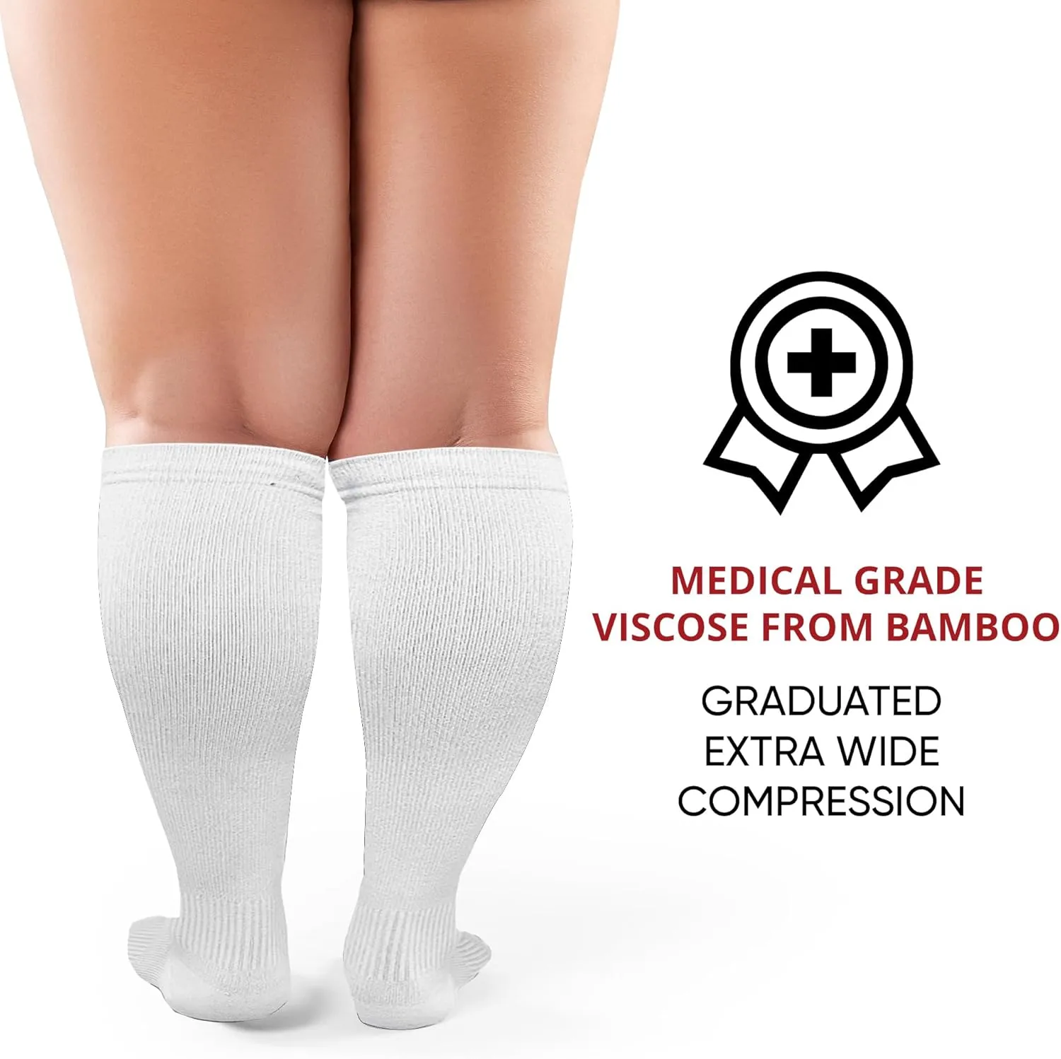 BAMS Plus Size Compression Socks Wide Calf XL XXL XXXL – Graduated Knee-High Support, Viscose from Bamboo Easy-On/Easy-Off