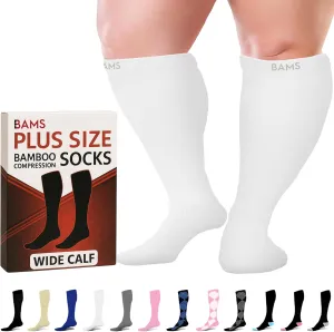 BAMS Plus Size Compression Socks Wide Calf XL XXL XXXL – Graduated Knee-High Support, Viscose from Bamboo Easy-On/Easy-Off