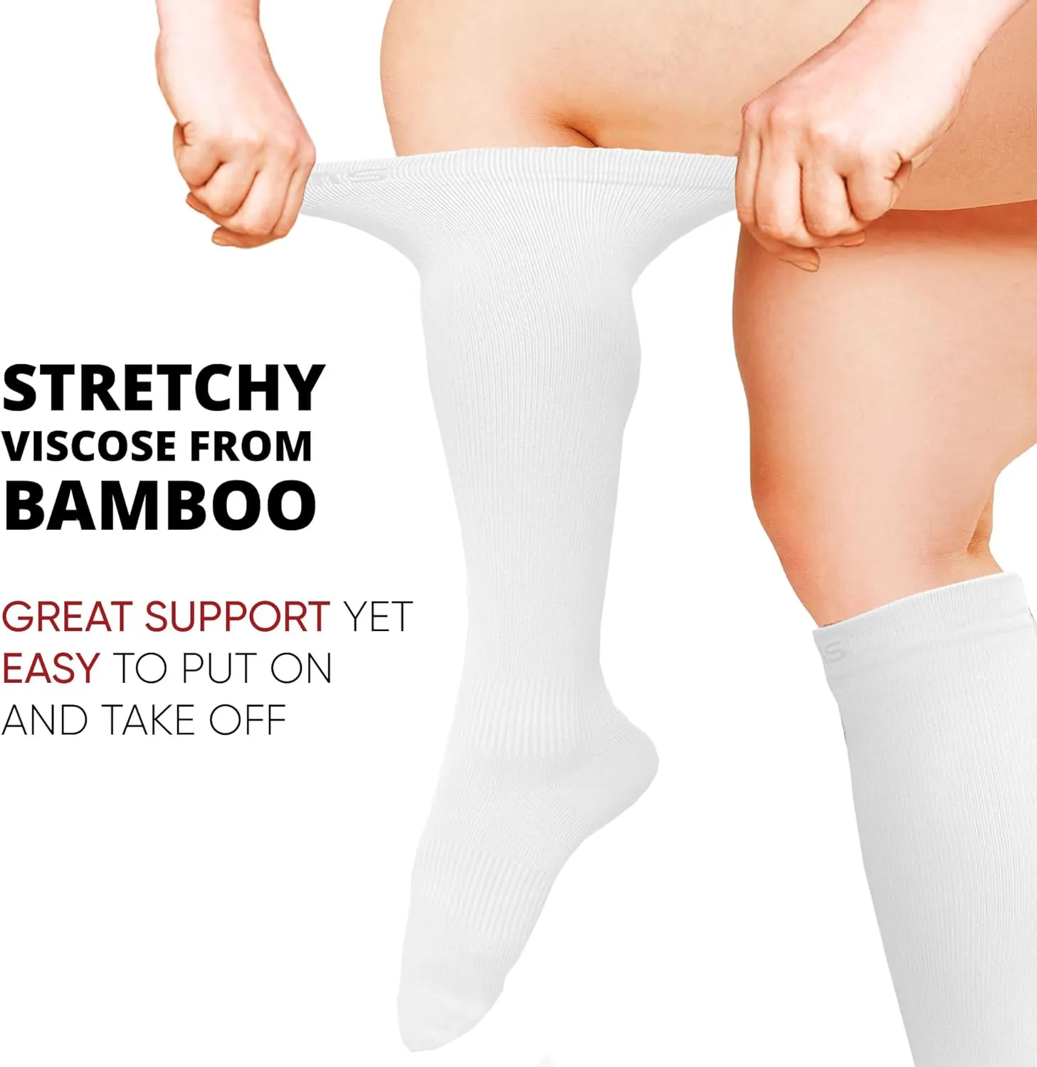 BAMS Plus Size Compression Socks Wide Calf XL XXL XXXL – Graduated Knee-High Support, Viscose from Bamboo Easy-On/Easy-Off