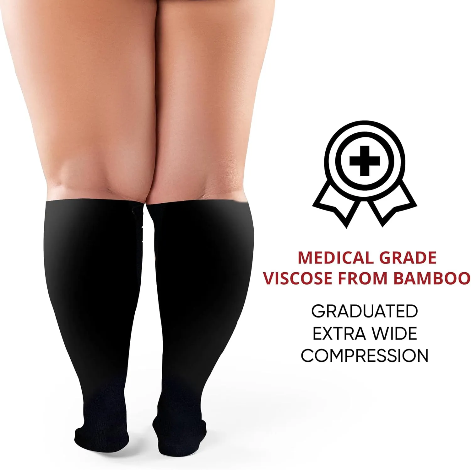 BAMS Plus Size Zipper Compression Socks Wide Calf XL XXL XXXL – Graduated Viscose from Bamboo Knee-High Support Easy-on/ Easy-off