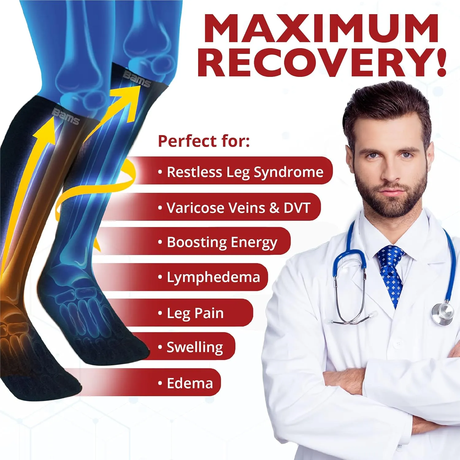 BAMS Plus Size Zipper Compression Socks Wide Calf XL XXL XXXL – Graduated Viscose from Bamboo Knee-High Support Easy-on/ Easy-off