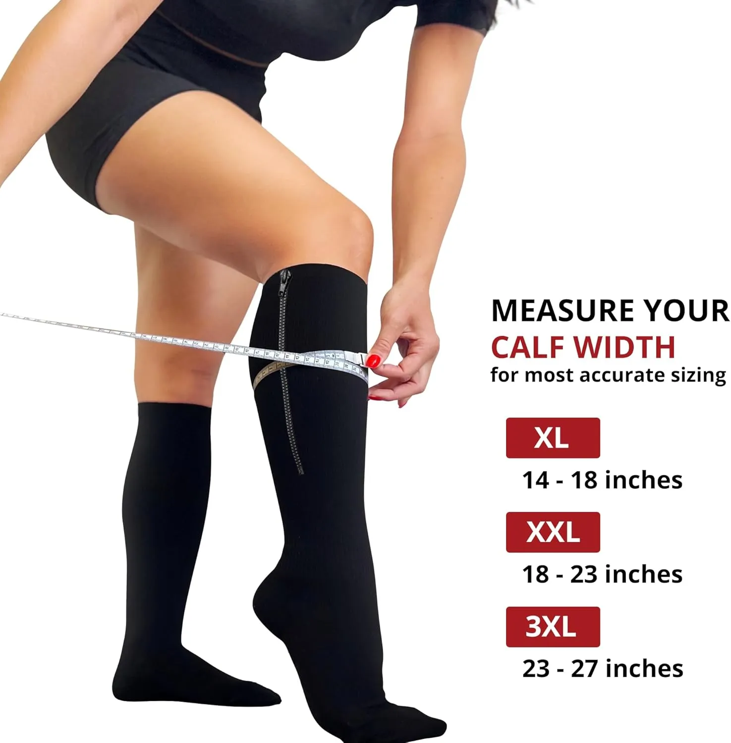 BAMS Plus Size Zipper Compression Socks Wide Calf XL XXL XXXL – Graduated Viscose from Bamboo Knee-High Support Easy-on/ Easy-off