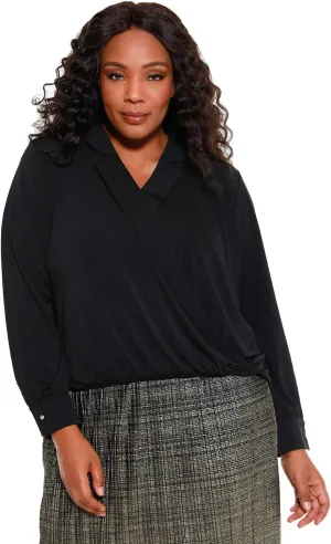 Belldini Women's Plus Size Long Sleeve Wrap Blouse
