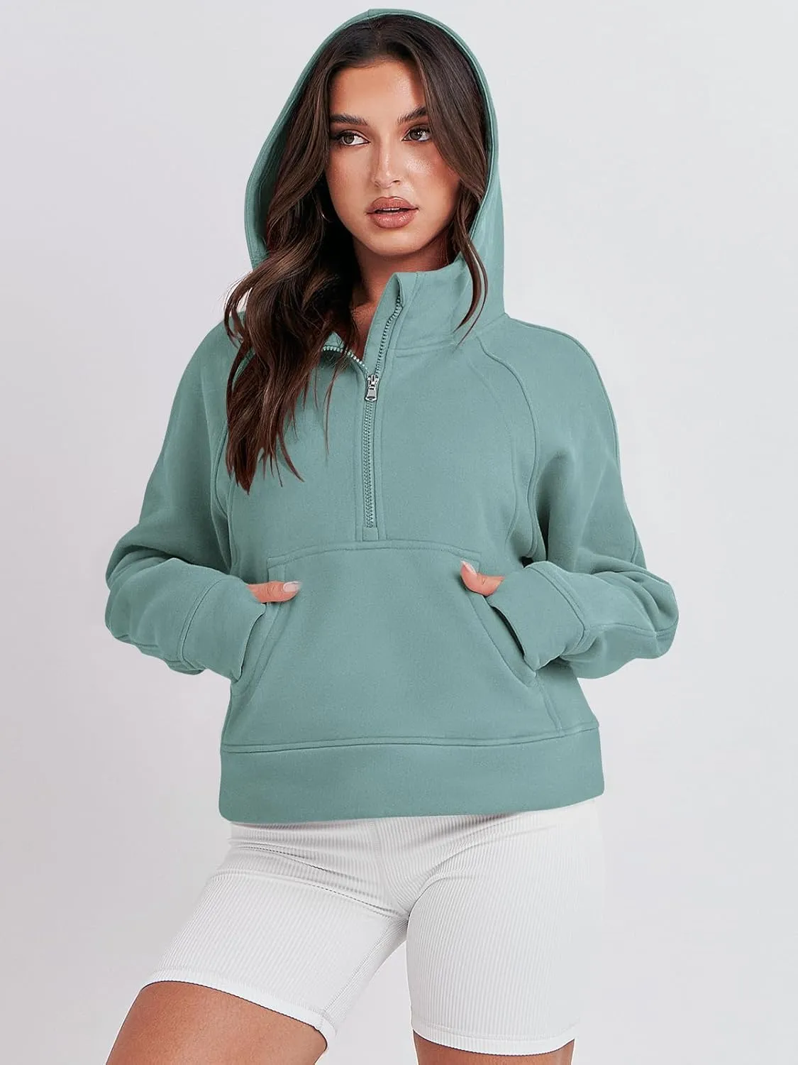 Bengbobar Women's 1/2 Zipper Fuzzy Cropped Sweatshirts Sport Athletic Stand Collar Relaxed Fit Fleece Long Sleeve Pullovers