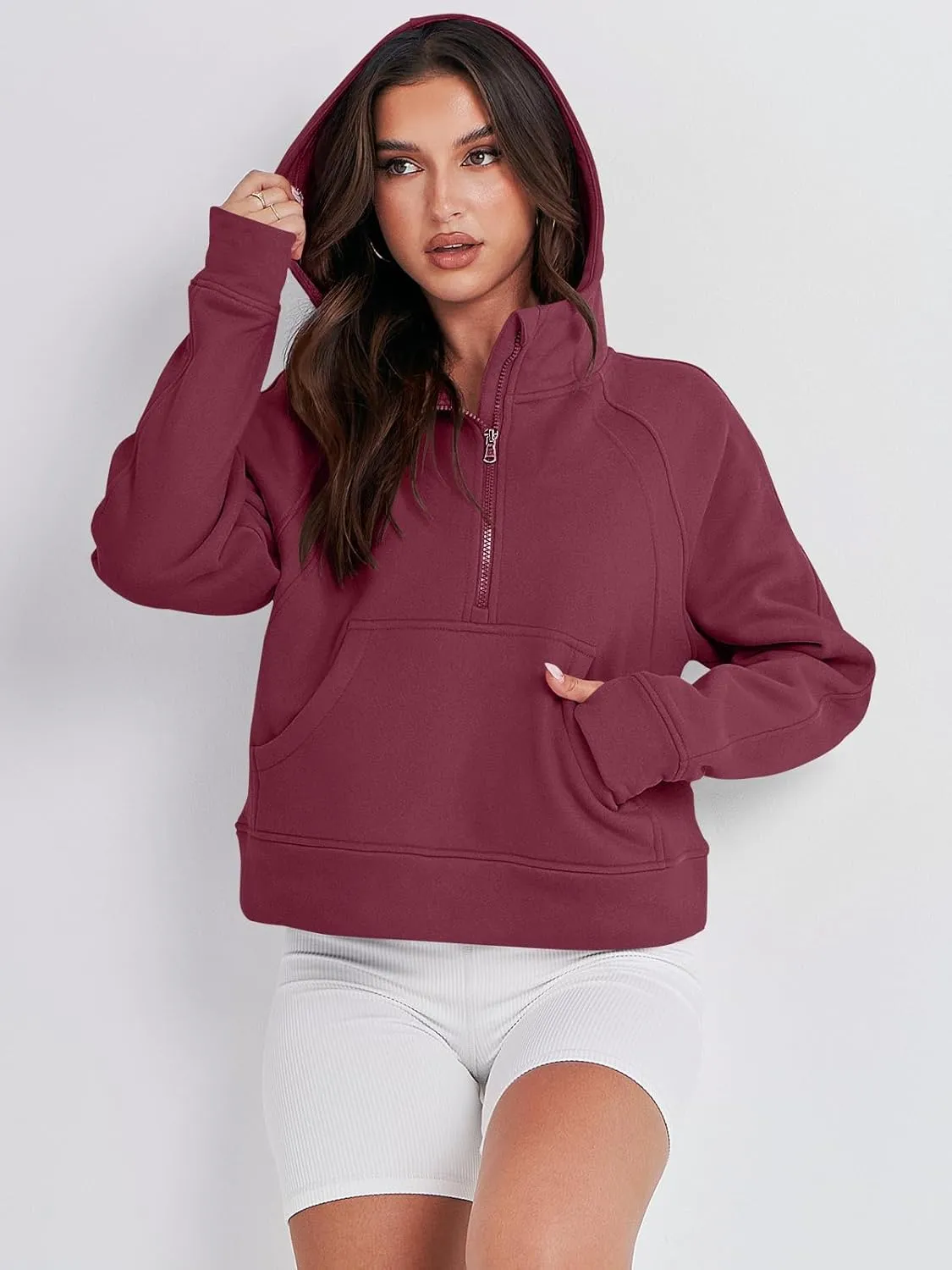 Bengbobar Women's 1/2 Zipper Fuzzy Cropped Sweatshirts Sport Athletic Stand Collar Relaxed Fit Fleece Long Sleeve Pullovers