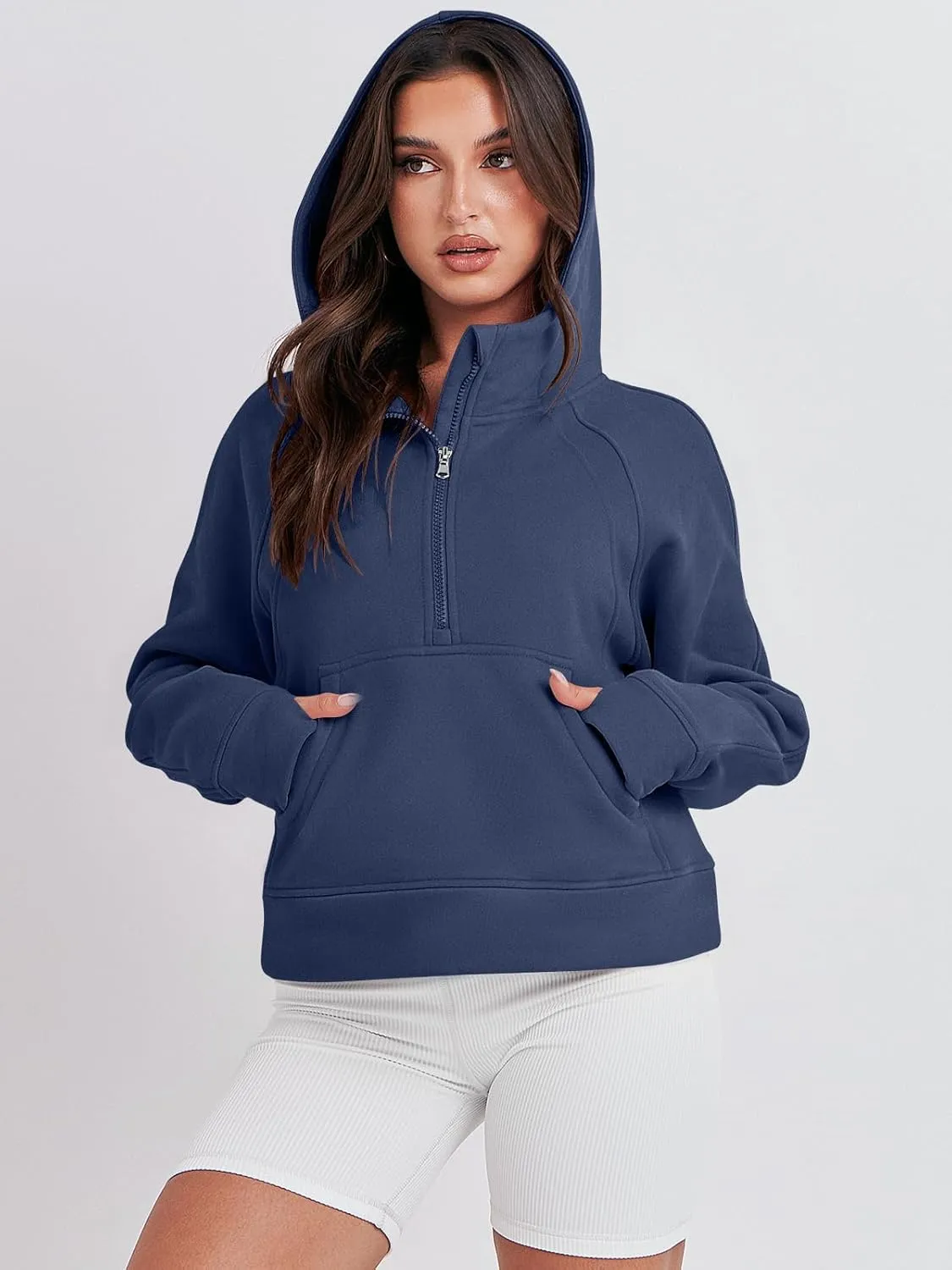 Bengbobar Women's 1/2 Zipper Fuzzy Cropped Sweatshirts Sport Athletic Stand Collar Relaxed Fit Fleece Long Sleeve Pullovers