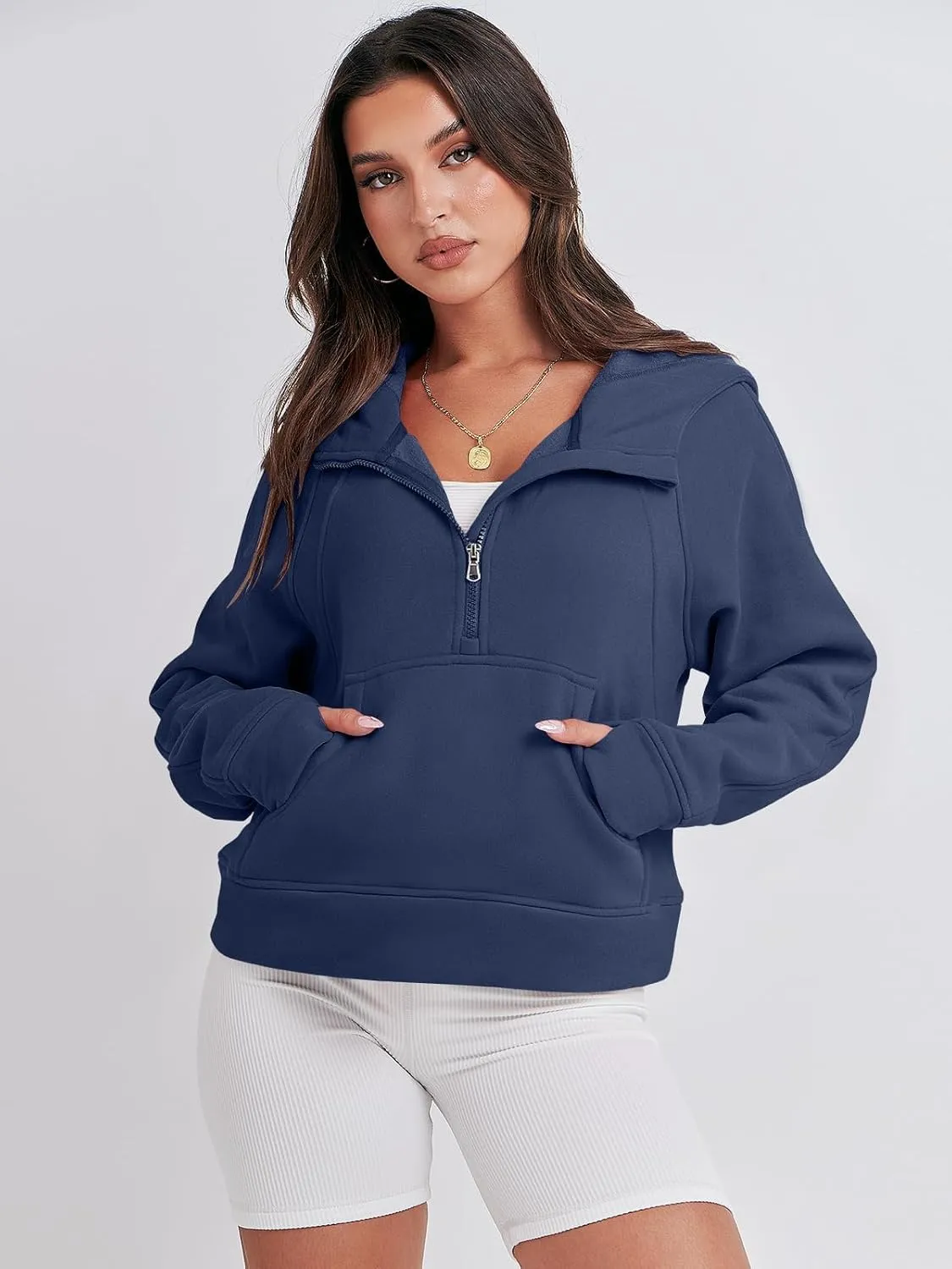 Bengbobar Women's 1/2 Zipper Fuzzy Cropped Sweatshirts Sport Athletic Stand Collar Relaxed Fit Fleece Long Sleeve Pullovers