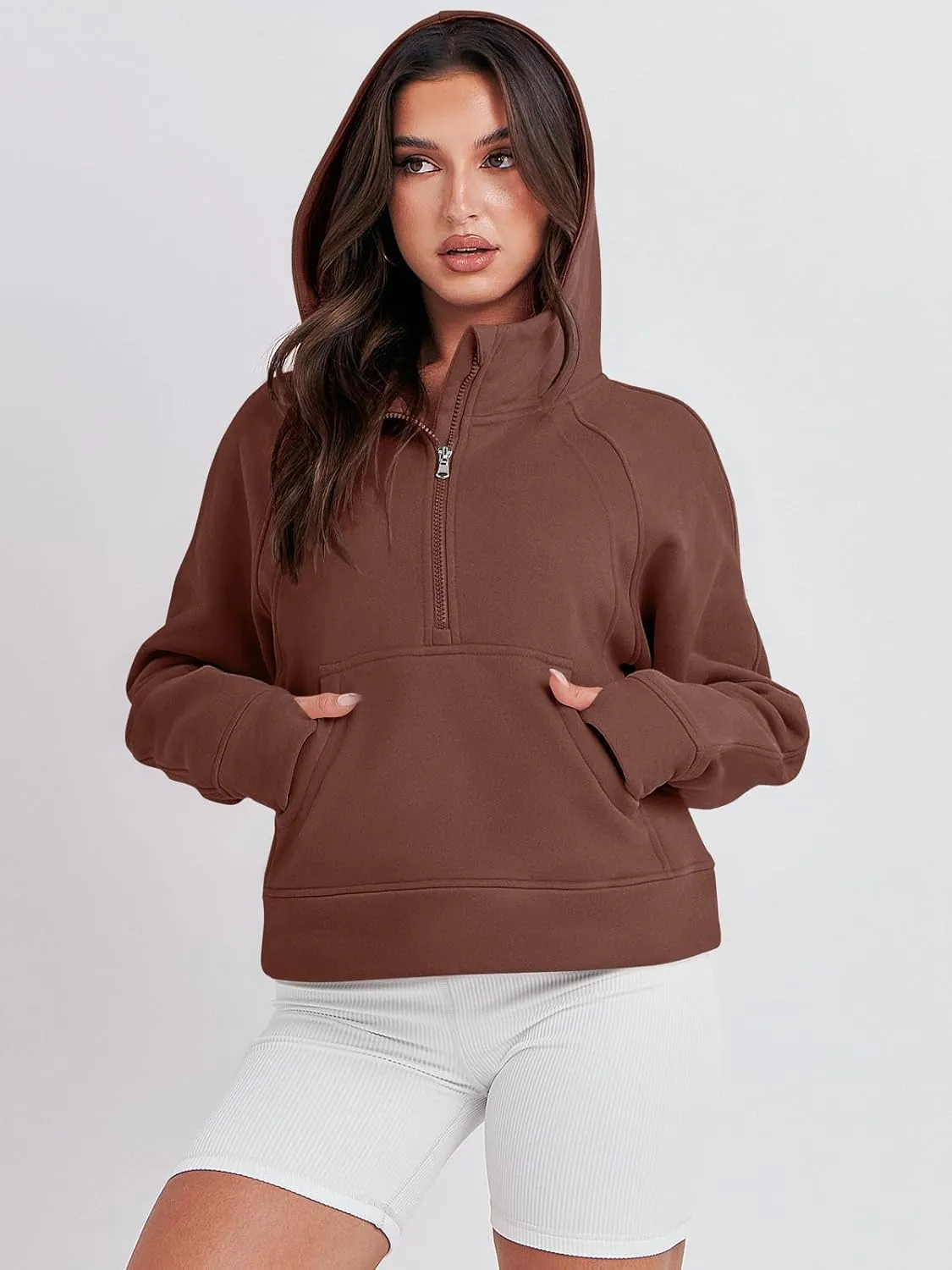 Bengbobar Women's 1/2 Zipper Fuzzy Cropped Sweatshirts Sport Athletic Stand Collar Relaxed Fit Fleece Long Sleeve Pullovers