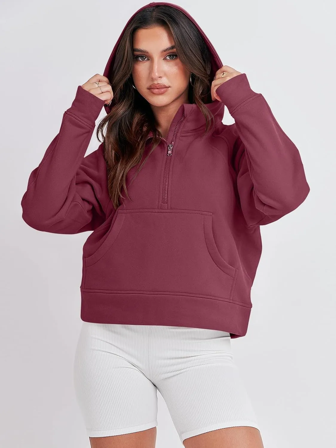 Bengbobar Women's 1/2 Zipper Fuzzy Cropped Sweatshirts Sport Athletic Stand Collar Relaxed Fit Fleece Long Sleeve Pullovers