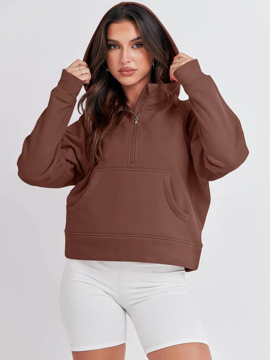 Bengbobar Women's 1/2 Zipper Fuzzy Cropped Sweatshirts Sport Athletic Stand Collar Relaxed Fit Fleece Long Sleeve Pullovers
