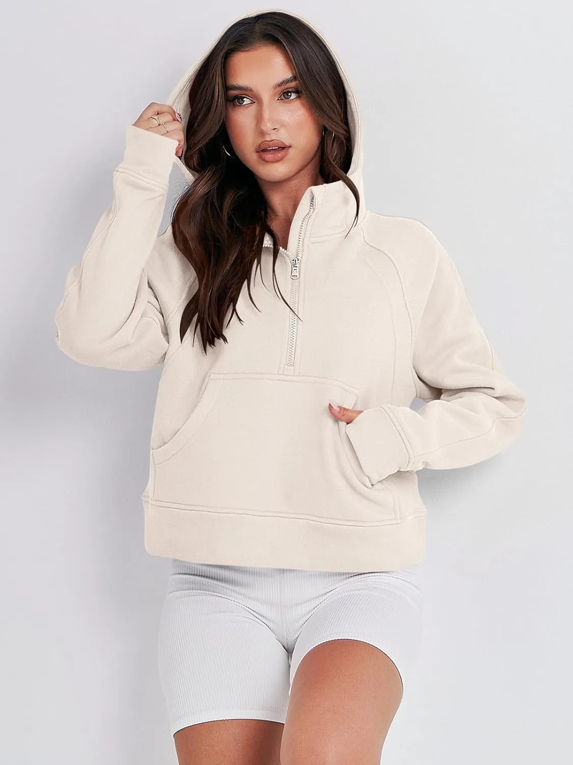 Bengbobar Women's 1/2 Zipper Fuzzy Cropped Sweatshirts Sport Athletic Stand Collar Relaxed Fit Fleece Long Sleeve Pullovers