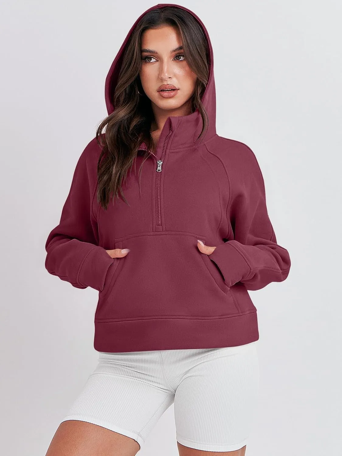 Bengbobar Women's 1/2 Zipper Fuzzy Cropped Sweatshirts Sport Athletic Stand Collar Relaxed Fit Fleece Long Sleeve Pullovers