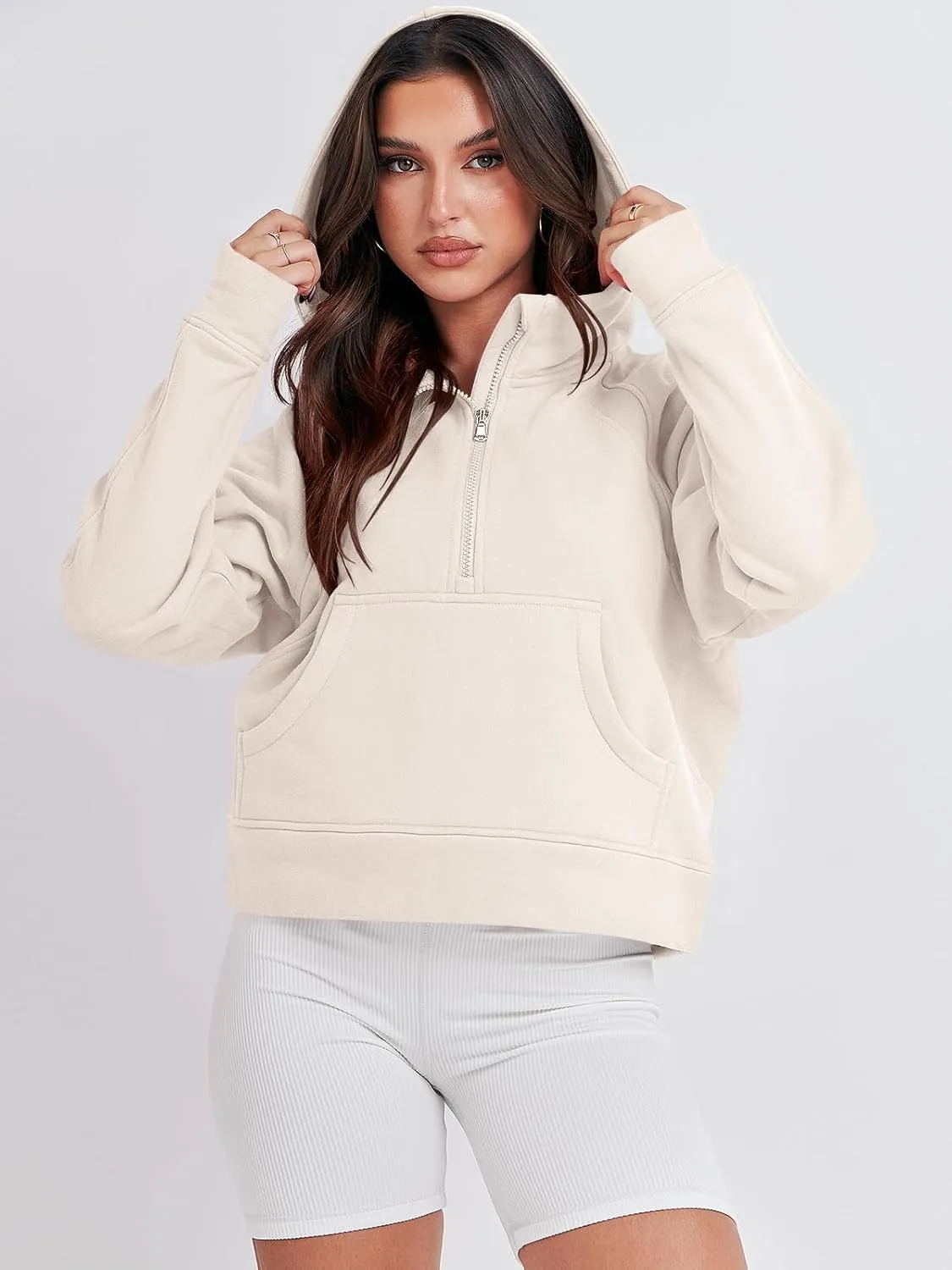 Bengbobar Women's 1/2 Zipper Fuzzy Cropped Sweatshirts Sport Athletic Stand Collar Relaxed Fit Fleece Long Sleeve Pullovers
