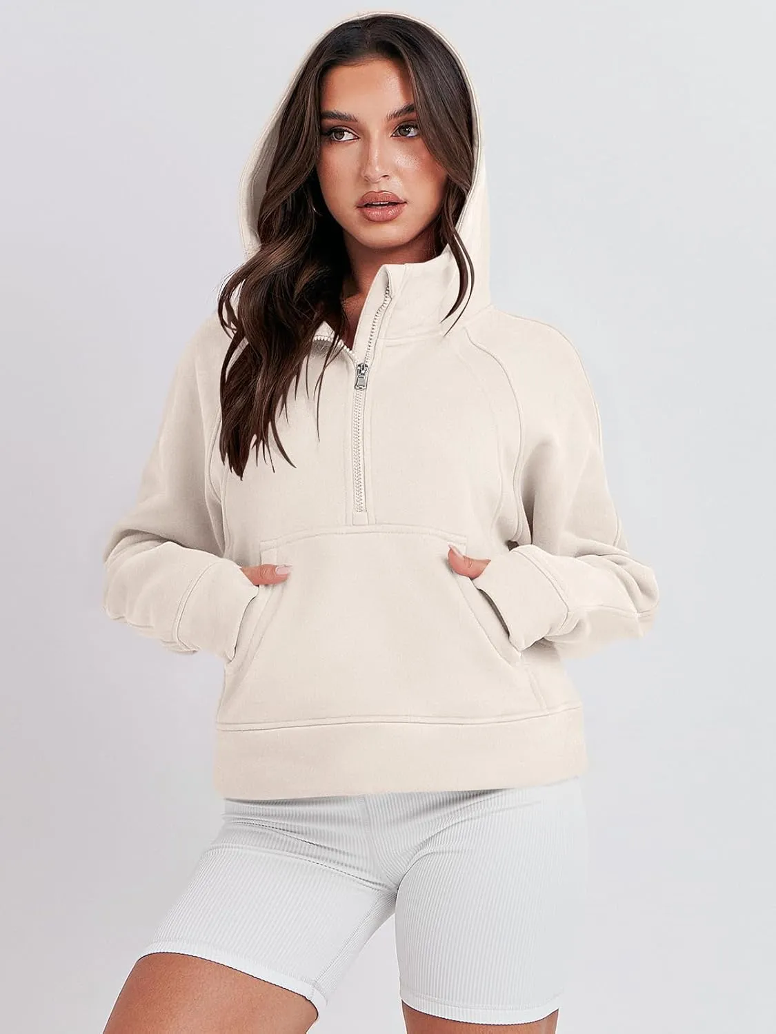 Bengbobar Women's 1/2 Zipper Fuzzy Cropped Sweatshirts Sport Athletic Stand Collar Relaxed Fit Fleece Long Sleeve Pullovers