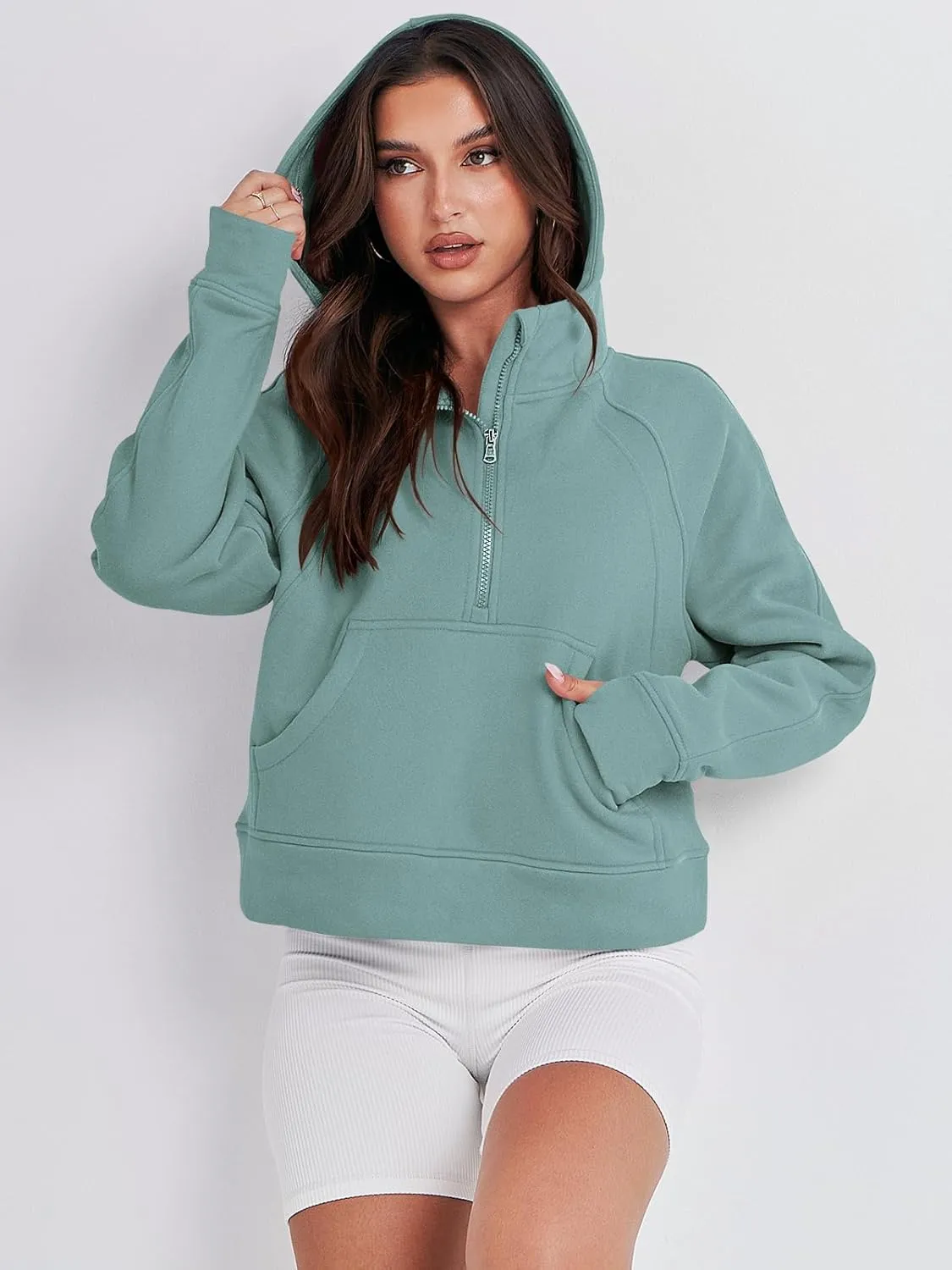 Bengbobar Women's 1/2 Zipper Fuzzy Cropped Sweatshirts Sport Athletic Stand Collar Relaxed Fit Fleece Long Sleeve Pullovers
