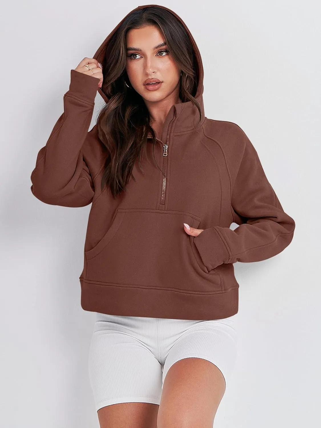 Bengbobar Women's 1/2 Zipper Fuzzy Cropped Sweatshirts Sport Athletic Stand Collar Relaxed Fit Fleece Long Sleeve Pullovers